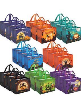 24 Pcs Halloween Tote Gifts Bags Bulk with Handle Reusable Large Trick or Treat